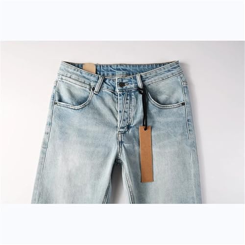 Mnjyihy Men's Slim Fit Jeans High Street Distressed Washed Blue Stretch Skinny Button Fly Ripped Jeans Pants3