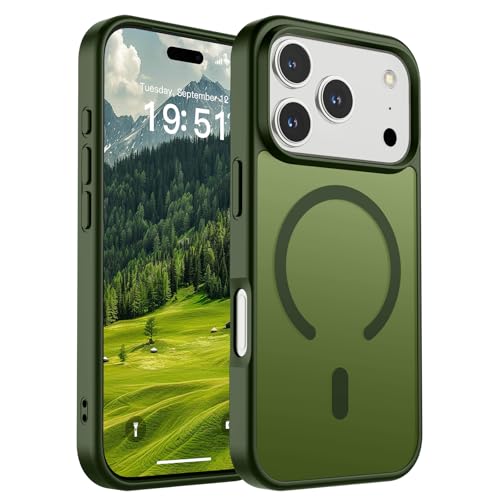 Image of SUPFINE Magnetic for iPhone 17 Pro Case (Compatible with MagSafe)(Military Grade Drop Protection) Translucent Matte Shockproof with Anti-Fingerprint Phone Cover,Cangling Green