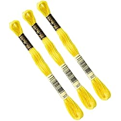 DMC - Lote de 3 madejas DMC AMARILLO, hilo de bordar 117MC, 100% algodón - Se adapta a todas las técnicas y soportes, ideal punto de cruz