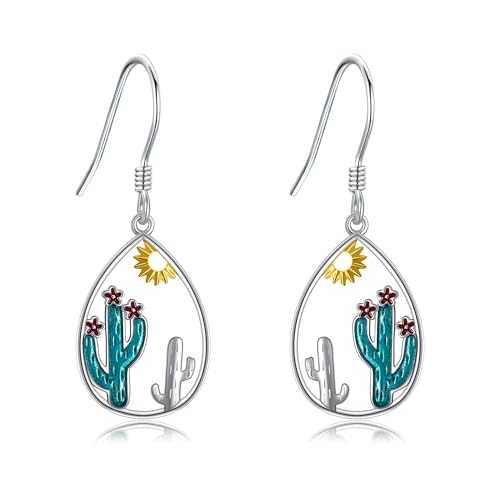 Kaktus Ohrringe S925 Sterling Silber Kaktus Ohrringe baumelnde Tropfenohrringe Sonne und Kaktus Schmuck für Frauen Kaktus Ohrringe S925 Sterling Silber Kaktus Ohrringe baumelnde Tropfenohrringe Sonne und Kaktus Schmuck für Frauen