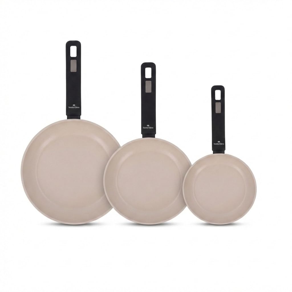 SANTA CLARA | Juego de Sartenes Nordkitch Pack 3 (20, 24 y 28 cm) aluminio forjado 3,2 mm con mango soft touch, sartenes antiadherentes doble capa full induction, aptas para inducción, gas y vitro