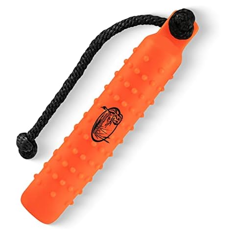 HuntEmUp Standard Size Plastic Dog Training Bumper with Throw Rope Dog Retrieving Dummy Duck Dog Hunting Training Tool Highly Visible Dog Float Toy – Orange Cover