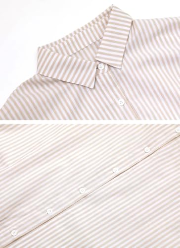 Image of ebossy Women's Oversized Boho Striped Shirt Dress Button Up Long Sleeve Flowy A Line Caftan Dress with Pockets