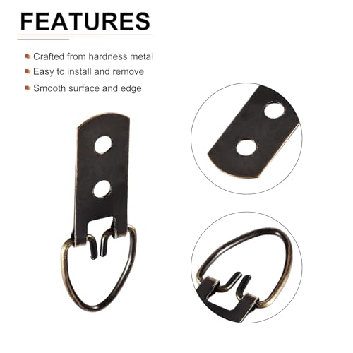 Image of DTGN 52mm x 20mm D Ring Picture Hangers Picture Frames Hanging Hanger - 10 Pcs - Good for Hanging Paintings - Picture Frame Hook Photos - Bronze Tone