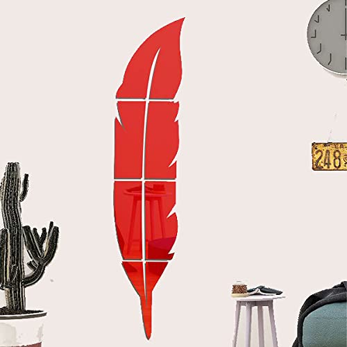 Image of Wall1ders Opposite Plums Feathers Red (Pack of 2, Each Piece Size 76 x 20 cm), mirror stickers for wall, acrylic mirror wall decor sticker, wall mirror stickers, acrylic stickers, wall stickers for hall room, bed room, Kitchen.