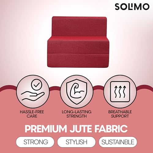 Image of Amazon Brand - Solimo 1 Seater 3 * 6 Jute Fabric Washable Cover Sofa Cum Bed 1 Seater Double Foam Fold Out Sofa Cum Bed (Finish Color - Maroon Delivery Condition - Pre-Assembled)