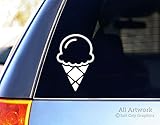 Ice Cream Cone Decal, Treat Sticker - Food Love, Sweet Life, Yummy, Dessert - Car Decal, Bumper Sticker (5 inches Tall, White)