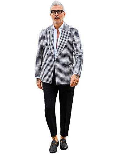 Blazer en pied-de-poule pour homme avec pantalon de smoking noir pour costume de bal