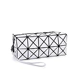 Tela: PU Forro: Poliéster Creativee La bolsa de asas cosmética para el maquillaje, geométrico bolso plegable plegable rejilla rombo Cubo Blanco