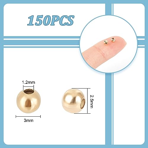 UNICRAFTALE 500Pcs 3mm Diameter Golden 304 Stainless Steel Round Seamed Beads Smooth Round Loose Beads Tiny Metal Hollow Crimp Bead for Jewelry Bracelets Necklace DIY Making Crafts - Image 3