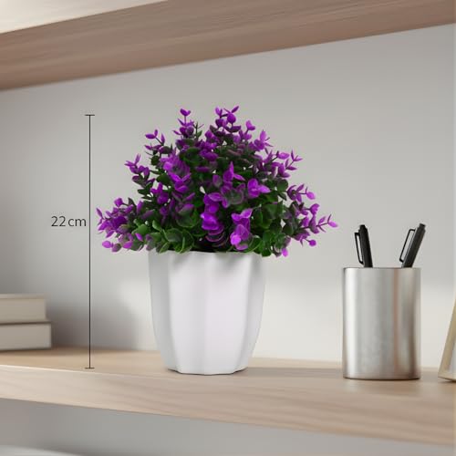 Image of fancymart Artificial Plant Hackleberry Purple Bunch in Pot - 22 cm Height, Perfect for Tabletop Decoration | Ideal for Home & Office Decor