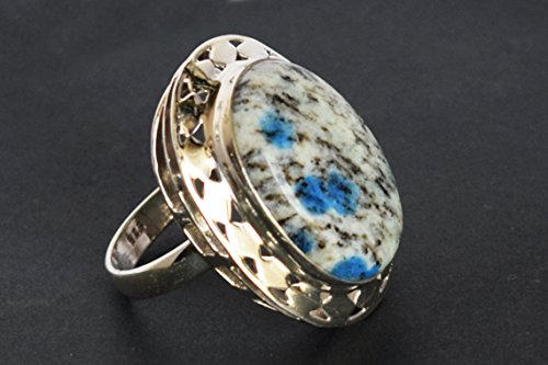 Bague argent 925 jaspe bleu cabochon rectangulaire taille 65