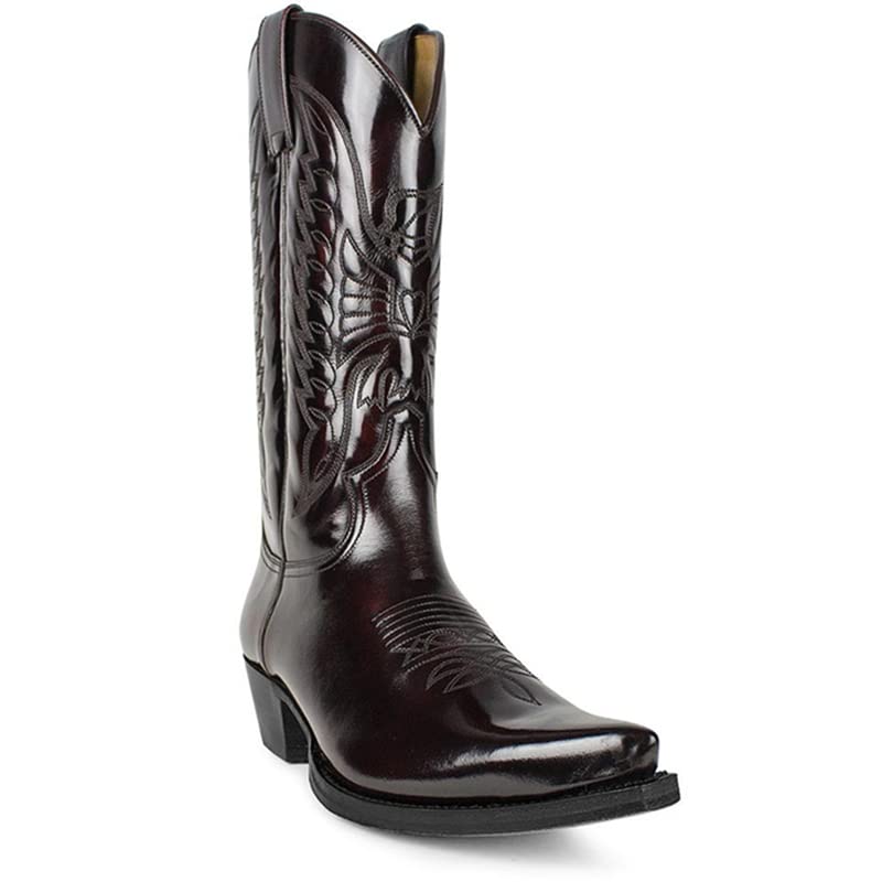 Western Boots Vintage Square Toe Chunky Block Heel Pointed Toe Stitched Leather Cowboy Boots for Men Country Boots Mid-Calf Boots