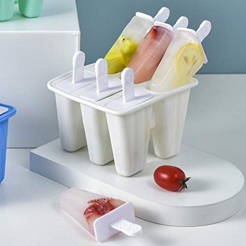 Popsicle Molds 6 Pieces Silicone Ice Pop Molds Popsicle Models Reusable Easy Release Ice Pop Maker (White)