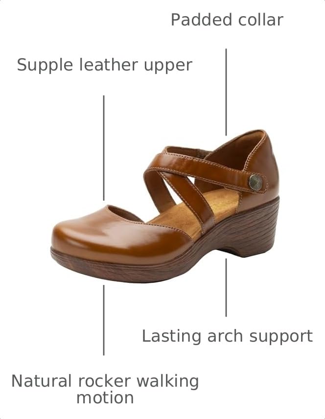Image of Alegria Womens Savina Leather Wedge - Stylish and Versatile Mary Jane for Endless Support - Enhanced Arch Slip Resistant Platform Ankle Cross Strap Heel for Professionals