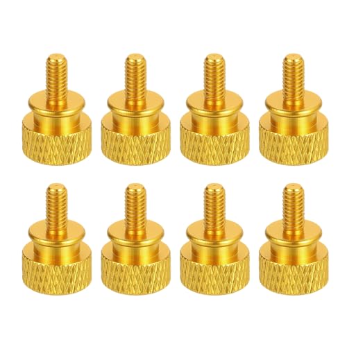 MECCANIXITY 8Pcs M4x0.7mm Aluminum Thumb Screws, 12x18mm(ODxH) Computer Case Thumb Screws for PC Side Panel Motherboard Mounting Screw, Gold