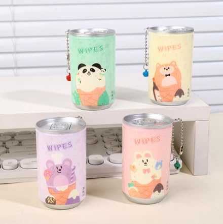 Travel Wipes Dispenser with Keychain, Cute Animal Design, Multi-Purpose, Compact Size, 4 Pack 30-Pieces Mini Wet Wipes Tissue in Cartoon Printed Portable Tin Wet Wipes-image-44