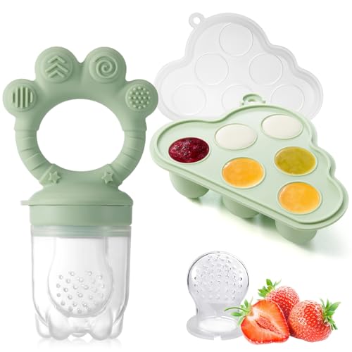 KEERT Baby Fruit Feeder with Popsicle Mold, Teething Teethers for Babies 3-12 Months,Teething Toys for Babies Feeding Gift (Green1)
