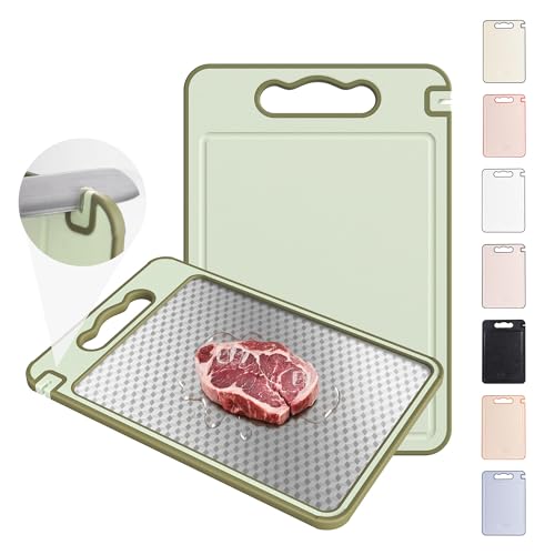 2 in 1 Stainless Steel Cutting Board with Handle Chopping Best Non Toxic Cutting Boards 2 Sided Cutting Boards for Kitchen Butcher Board Best Hardwood Kitchen Counter Organic Vegetable Meat BBQ Kit