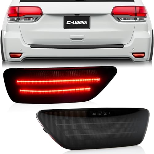 D-Lumina Rear Bumper LED Reflectors Light Lamp Assembly Fog Light Kit Compatible with Je-ep Grand Cherokee, Compass, Patriot & Dodge Journey, Rear Bumper Reflector Light Smoked Len Foglamp, Pack of 2