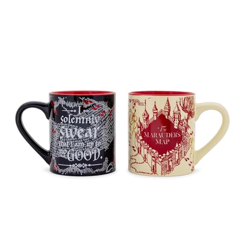 Harry Potter Marauder's Map Quotes Ceramic Mug Set of 2 | Perfect Coffee Cups for Tea, Cocoa, and Beverages | Holds 14 O
