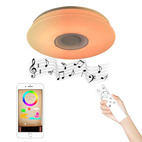 24W LED Music Ceiling Light with Bluetooth Speaker for Kids Room Bedroom, Color Changing Light with Remote Control Ceiling Lamp for Children's Room
