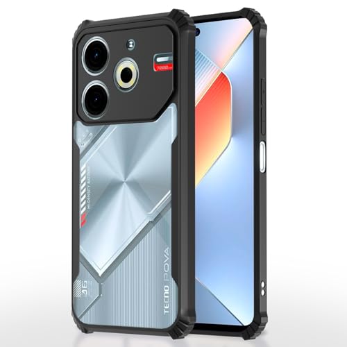 Image of Pikkme Crystal Clear Transparent Back | Ultra Hyrbid | Full Camera Protection | Raised Edge | Bumper Back Case for Tecno Pova 6 Neo (Black)