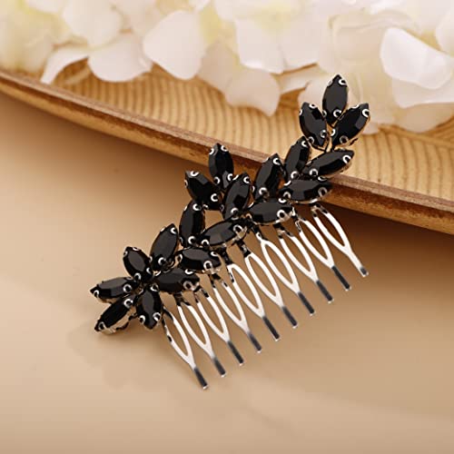 Chargances Bride Wedding Rhinestone Hair Comb Black Crystal Hair Side Comb Fashion Handmade Headpiece Bridal Hair Accessories For Wedding Prom Flower Girl (Black) #TOP28