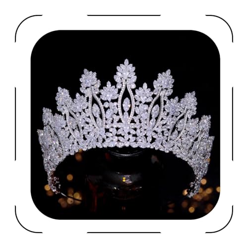 FASNAHOK Tiaras grandes de boda de circonita cúbica de lujo, coronas altas de reina para mujer, coronas para 15 años, quinceañeras 2023, diademas de princesa de circonita cúbica grande, plateadas