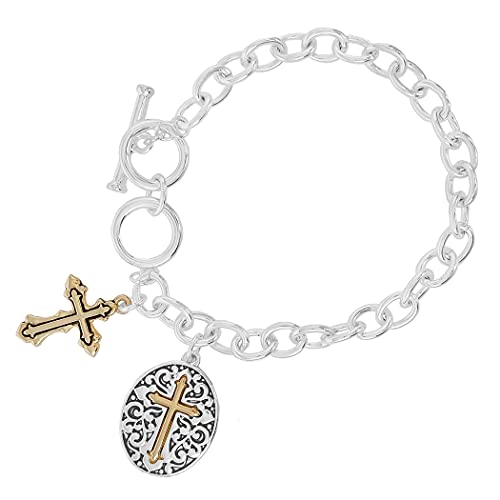 Bracelet à breloques religieuses inspirantes en métal sans pierre de 19,1 cm à bascule