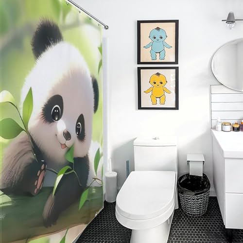 Rideau de douche panda en polyester imperméable pour retrouver une salle de bain sèche