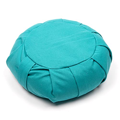 Myga Zafu Yoga Meditation Cushion with Washable Cover,Floor Cushion Pillow with Natural Buckwheat Filling,Soft Round Cotton Design for Meditating or Pranayama Exercises,Turquoise