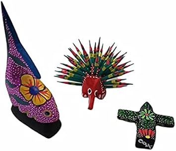 Alebrijes Mexican Folk Wood Carving Sculptures oaxacan alebrije Assorted Set Mexican widdling carvings Animal Figurines from Oaxaca Art Decor (Set of 3)