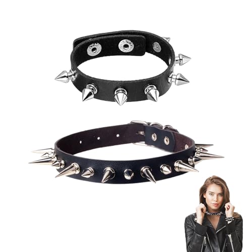 EUYKQNOI Vintage Gothic Punk Collar Negro con Tachuelas + pulsera de cuero, Ajustable PU Leather para Mujeres y Hombres,Decoraciones de carnaval, Navidad y Halloween