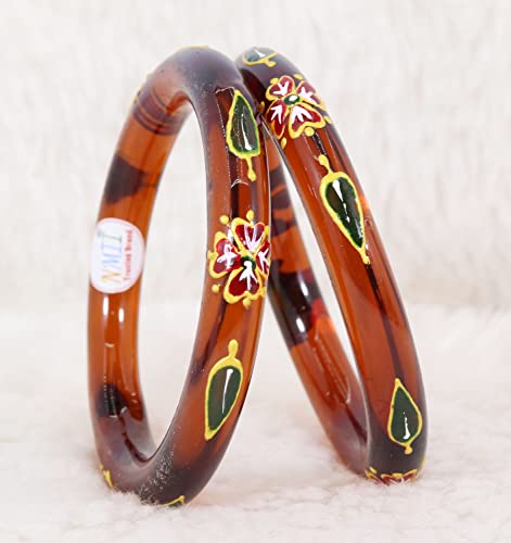 Image of NMII Traditional Glass With Diamond Cutting Pattern Glossy Finished Stylish Kada Set For Women And Girls | Crystal Glass Kada Bangles Set For Wedding, Festive