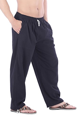 Candyhusky Men Casual Lounge Jogging Workout Yoga Pants Elastic Waist Drawstring Medium/Large, Black #TOP1