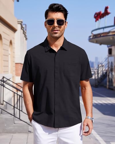 Mens Short Sleeve Dress Shirts Business Casual Button Down Shirt Summer Beach Wedding Untucked Shirts with Pocket2