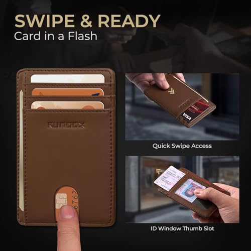 Image of RUNBOX Slim Minimalist Front Pocket RFID Blocking Leather Wallets for Men and Women Card Holder Wallets Gifts for men