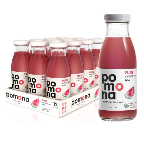 Image of Pomona Organic Juices Pure Watermelon Juice, Cold Pressed Organic Juice, Non-GMO, No Sugar Added, Not from Concentrate, Gluten Free, Kosher Certified, Preservative Free, 8.4 Ounce (Pack of 12)