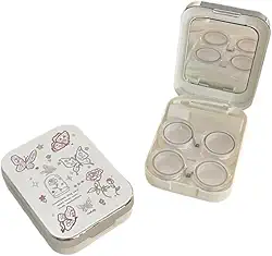 Estojo de lente de contato com padrão borboleta de grande capacidade com espelho, compacto e portátil para viagens (prata)