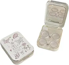 Estojo de lente de contato com padrão borboleta de grande capacidade com espelho, compacto e portátil para viagens (prata)