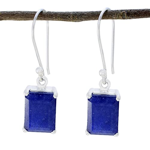 Boucle d'oreille saphir indien anti-allergie argent 925 octogone bleu