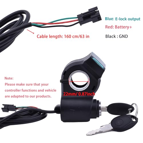 Image of Universal E Bike Key Ignition 12V-96V Key Ignition for Ebike Key Switch 3 Wire Digital Voltage Display LED Voltmeter Electric Scooter Ignition Switch with Key, Electric Bike Ignition Key Replacement