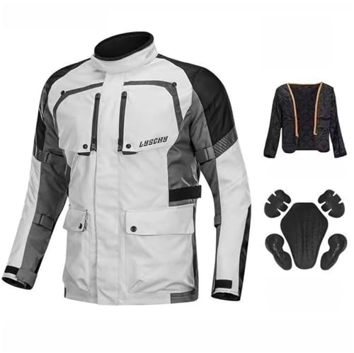 Motorrad Jacke Herren mit protektoren 4 Jahreszeiten | 1680D Hochabriebfest (Ellbogen/Schulter) | Wind-/Wasserdicht | Abnehmbares Thermo-Innenfutter/ | Belüftungssystem | Reflektierend (Grau,L)