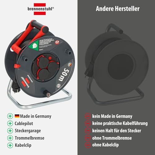Brennenstuhl Garant V2 IP44 Kabeltrommel 50m outdoor (Made in Germany, 3 Schutzkontakt-Steckdosen, Spezialkunststoff)