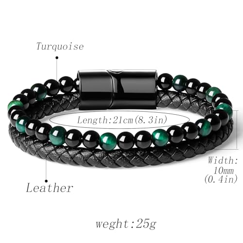 Pulsera trenzada para hombre en cuero y acero inoxidable miniatura 5