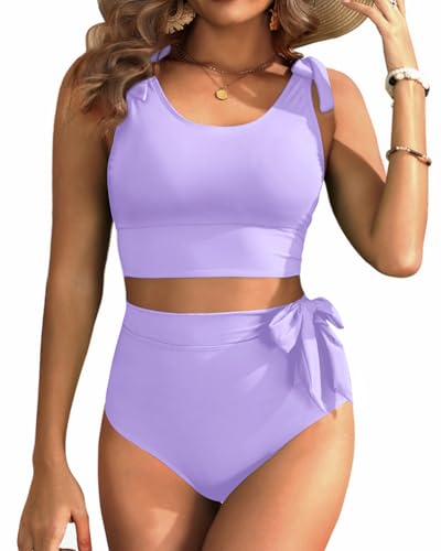 Image of Yonique Two Piece High Waisted Swimsuits - Women Tummy Control Bikini Modest Bathing Suit 2PC 2025