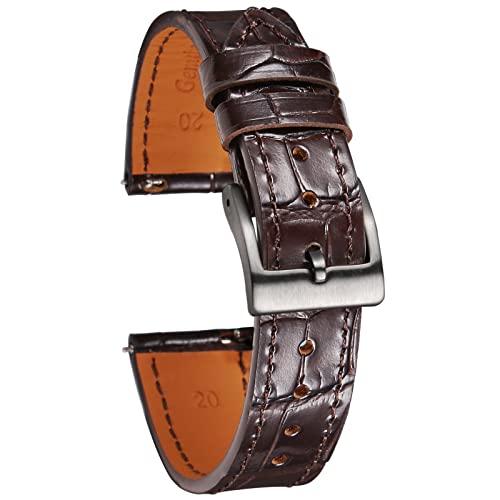 Hemsut Alligator Grain Leather Watch Band, Quick Release Genuine Leather Watch Strap 18mm,19mm, 20mm, 21mm 22mm for Men and Women