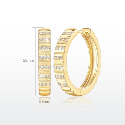 SPOINT Gold Earrings for Women 14K Gold Hoop Earrings for Women Cubic Zirconia Hoop Earring for Womens Hoops Textured Surface with Raised Stripes Wedding Hoops Earring for Women 22mm2