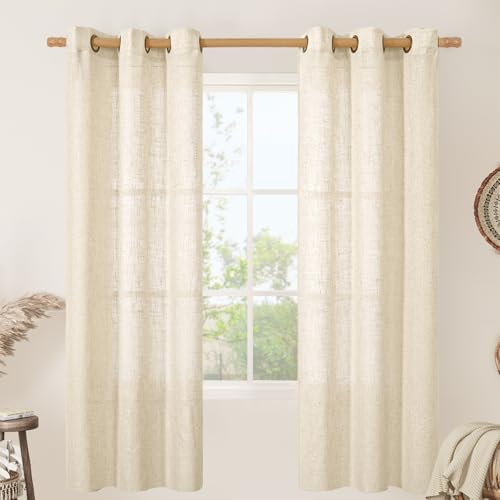 Image of LAMIT Linen Semi Sheer Curtains 72 Inches Long for Bedroom, Beige Light Filtering Panels Bronze Grommet Boho Window Drapes for Living Room /Farmhouse, 2 Panels, 34 x 72 Inch